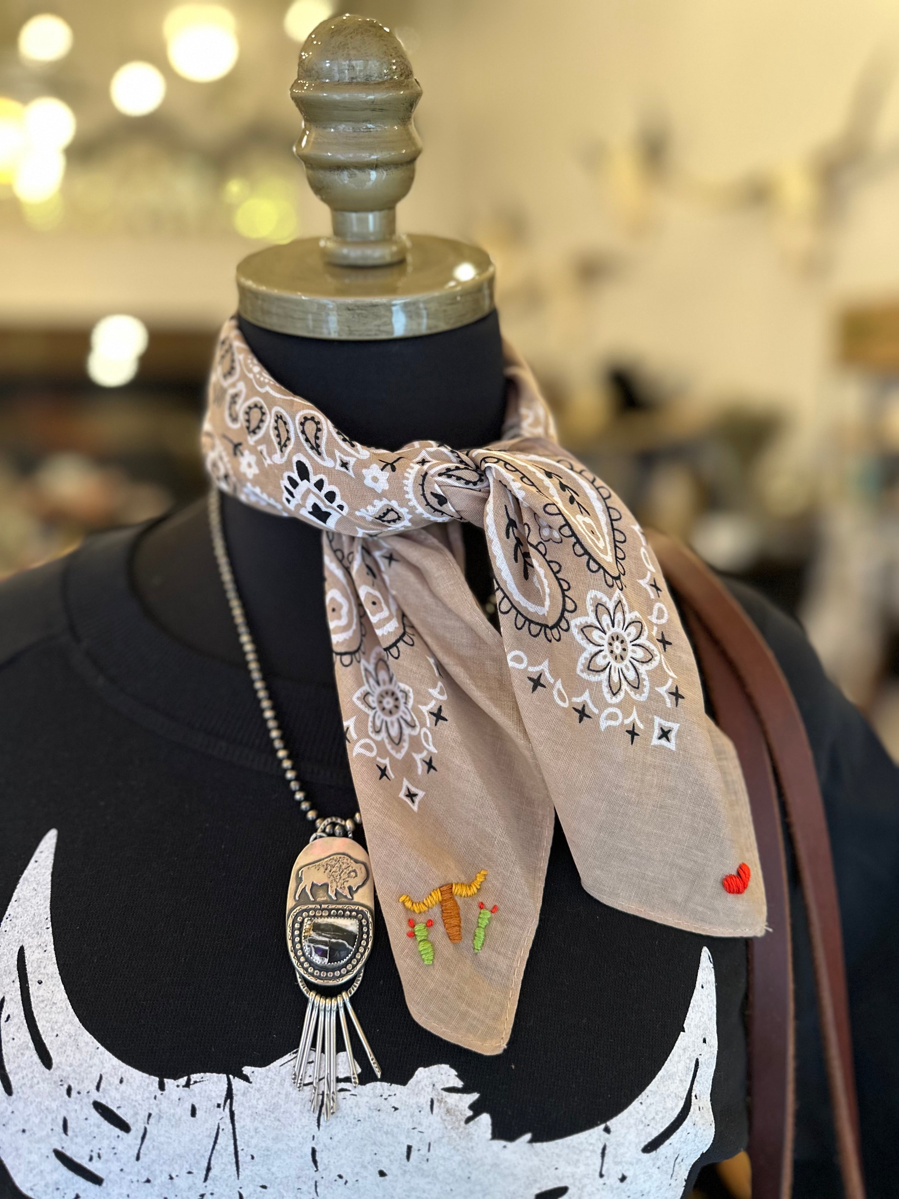 Embroidered Longhorn Love Bandana